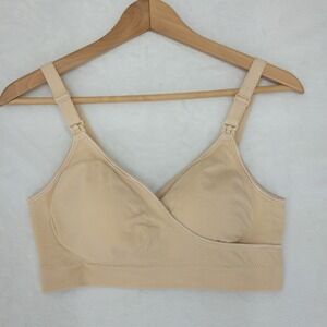 FeelinGirl Nursing Bra Womens Large Beige Ribbed Seamless Crossover Comfort